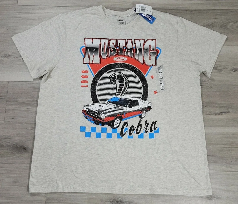 Ford Mustang Cobra T-Shirt Men's Large Tall Light Gray Heather New